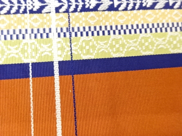  本場筑前博多変わり格子に幾何学模様織出し名古屋帯